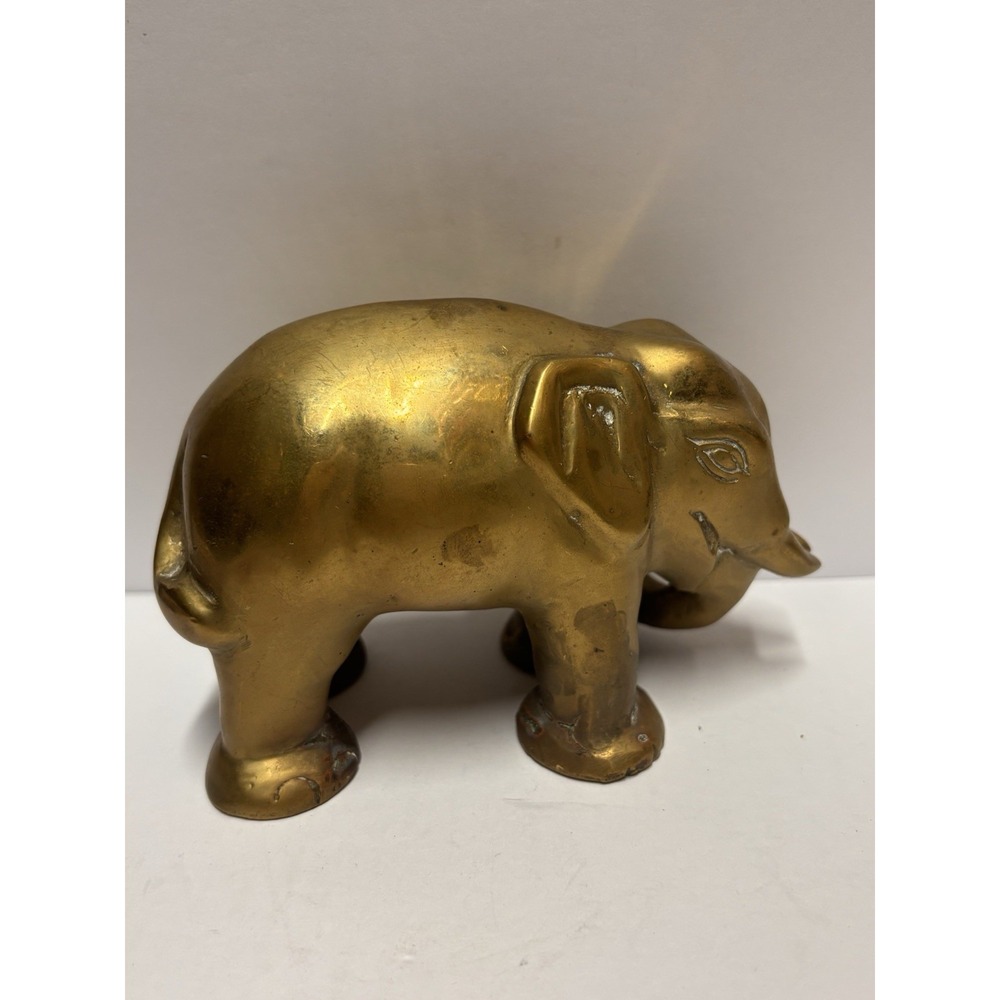 Elephant  Solid Brass‎ Elephant Statue Figurine Heavy Patina Small Vintage - Picture 2 of 12